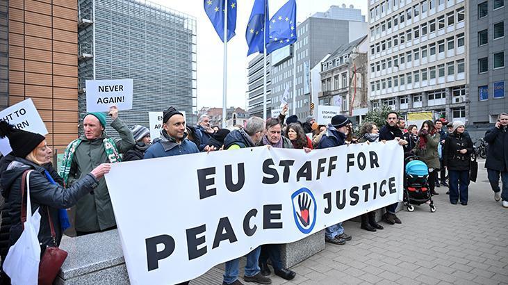 AB çalışanları, AB-İsrail Ortaklık Konseyi Toplantısı’nı protesto etti